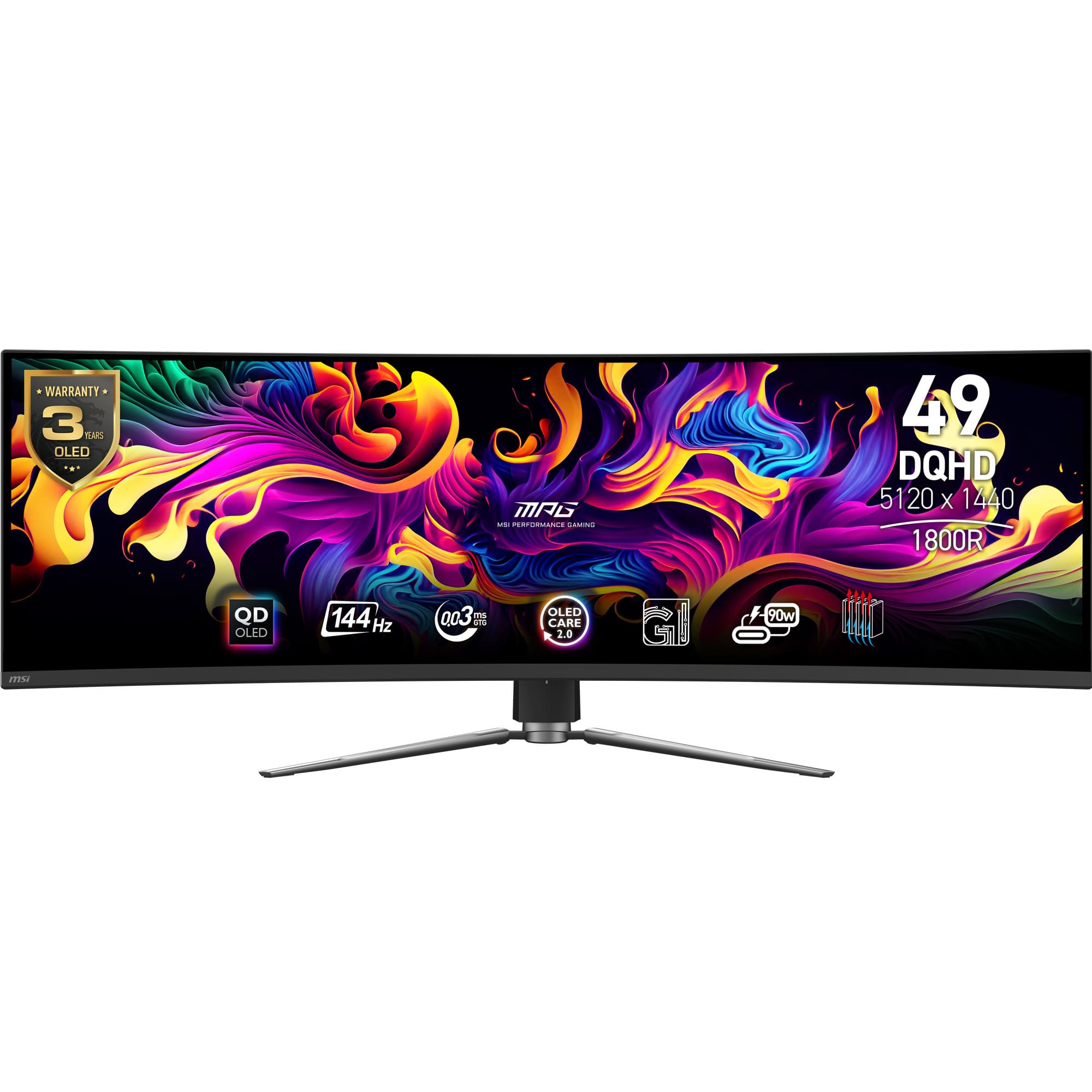 MSI MPG 491CQPDE QD-OLED Gaming Monitor - 144Hz, 0,03ms GTG MSI OLED Care 2.0, HDMI 2.1 mit 48Gbps Bandbreite, VRR und ALLM Unterstützung